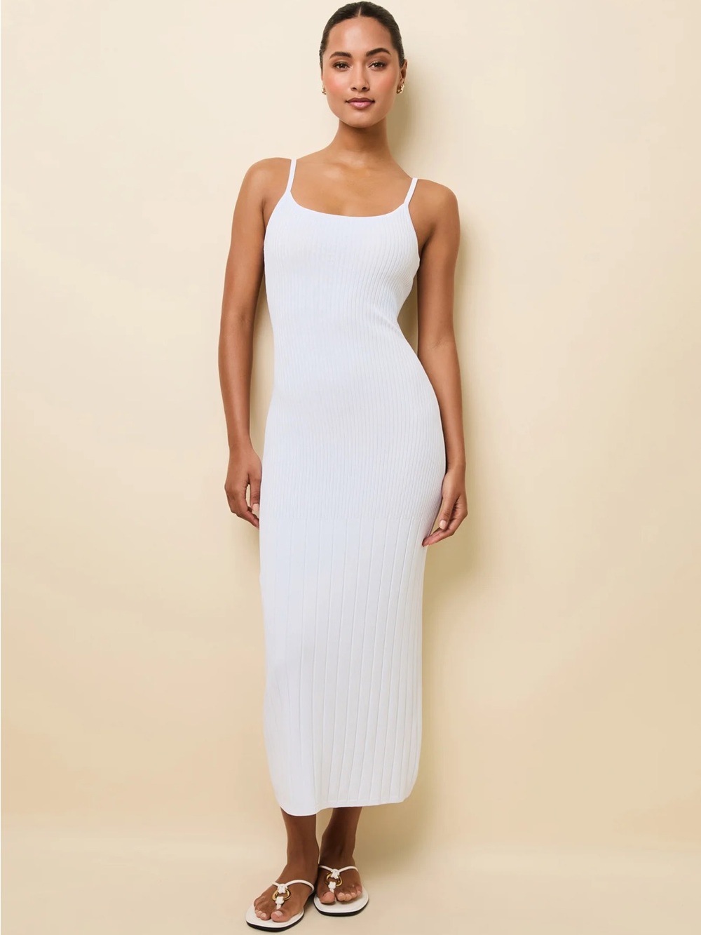 SOLID & STRIPED White Ribbed Maxi Slip Dress